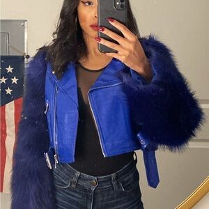 Chic Blue Faux Fur Leather Jacket